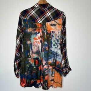 Tolani Plaid Tunic Shirt Multicolor Long‎ Sleeve Medium